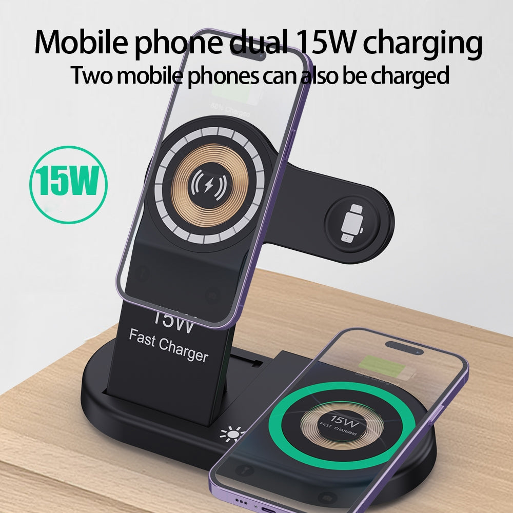H50 Foldable Magnetic Wireless Charger for iPhone 12-15 Series / iWatch / AirPods Charging Dock with Ambient Light H50 Foldable Magnetic Wireless Charger for iPhone 12-15 Series / iWatch / AirPods Charging Dock with Ambient Light